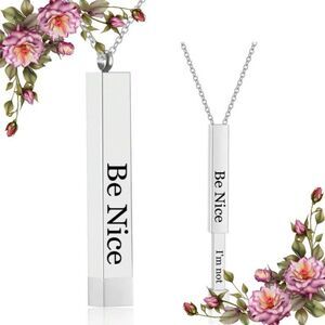 Stainless Steel Engraved 'Be‎ Nice...I’m not' Nesting Doll Pendant Necklace